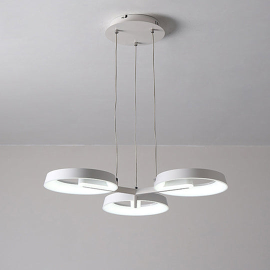 Circular Metal Hanging Light Pendant Chandelier - Simple Style White (3/6 Heads) Ideal For Dining