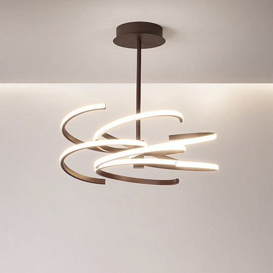 Hanging Ceiling Coffee Twist Light - Simple Style Metal LED Chandelier Lamp, 19.5"/24.5" Wide, Warm/White Light