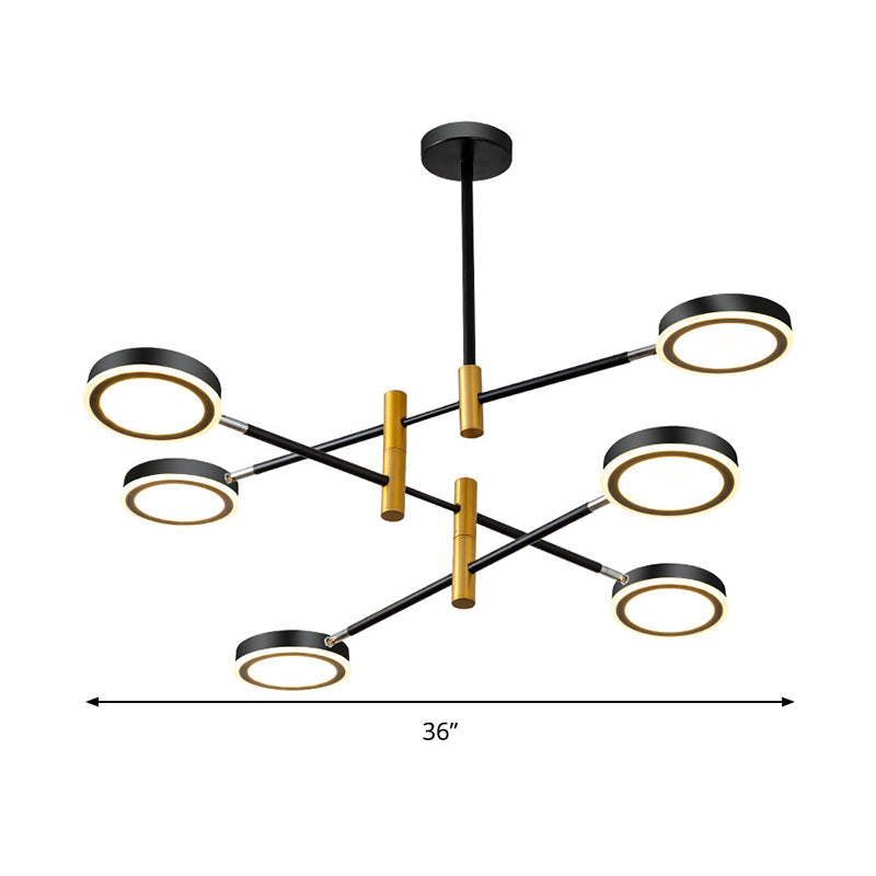 Modern Metal Starburst Chandelier - 4/6 Heads, White/Black Gold Finish, Warm/White Light