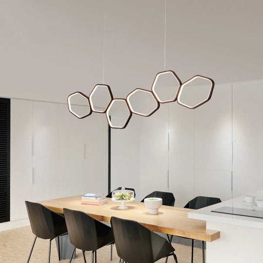 Contemporary Honeycomb Ceiling Chandelier - Metal 6-Light Coffee Suspension Light in Warm/White