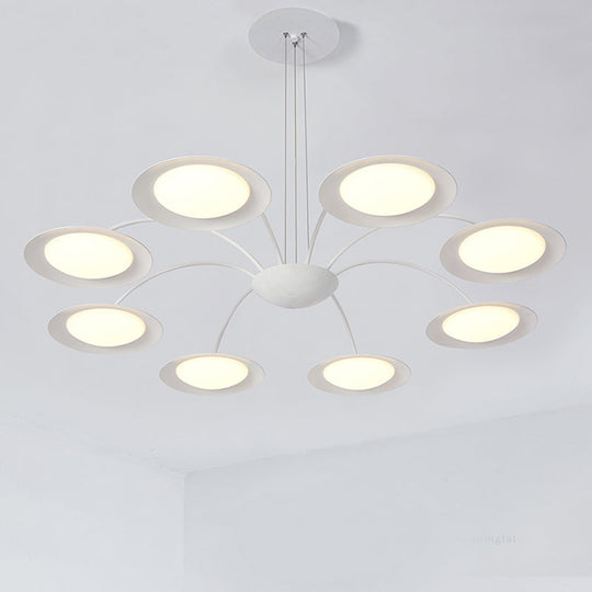 Simple Style Disc Chandelier - 8-Head Metal Hanging Light Fixture in White for Living Room