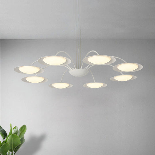 Simple Style Disc Chandelier - 8-Head Metal Hanging Light Fixture in White for Living Room