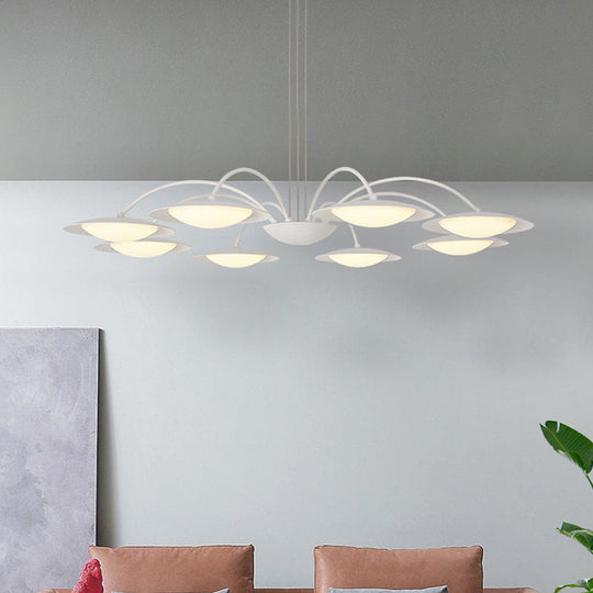 Metal 8-Head Disc Chandelier In Simple White For Living Room