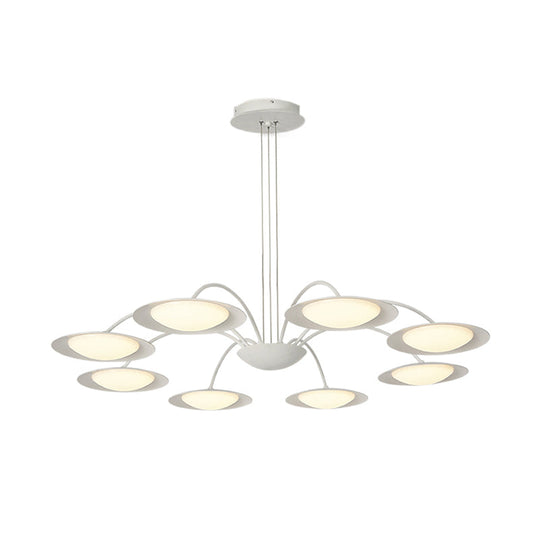 Simple Style Disc Chandelier - 8-Head Metal Hanging Light Fixture in White for Living Room