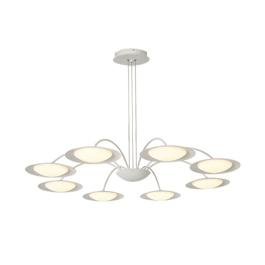 Metal 8-Head Disc Chandelier In Simple White For Living Room