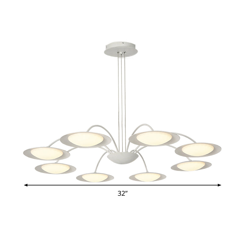 Simple Style Disc Chandelier - 8-Head Metal Hanging Light Fixture in White for Living Room