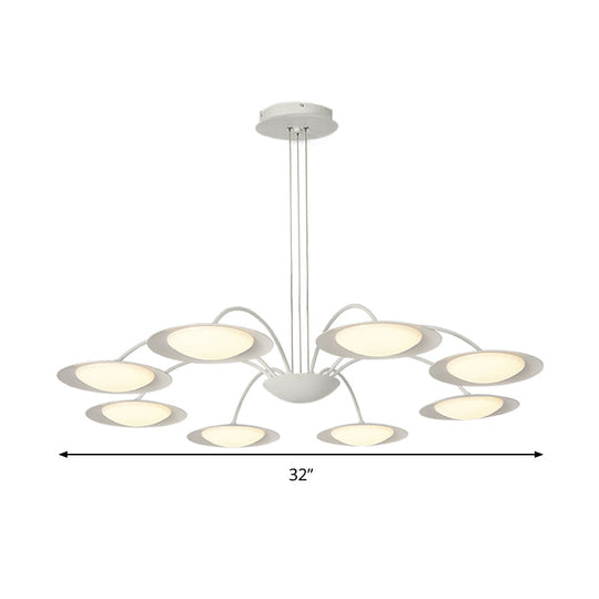 Metal 8-Head Disc Chandelier In Simple White For Living Room