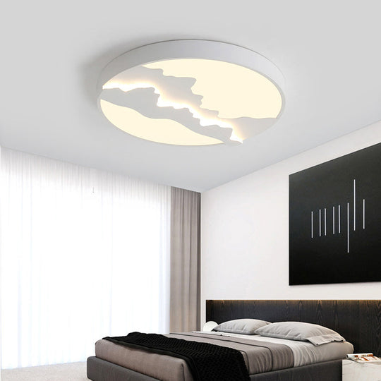 Mountain View Flush Mount Light: Modern Gray/White Metal 16"/19.5" LED Ceiling Fixture with Warm/White Light