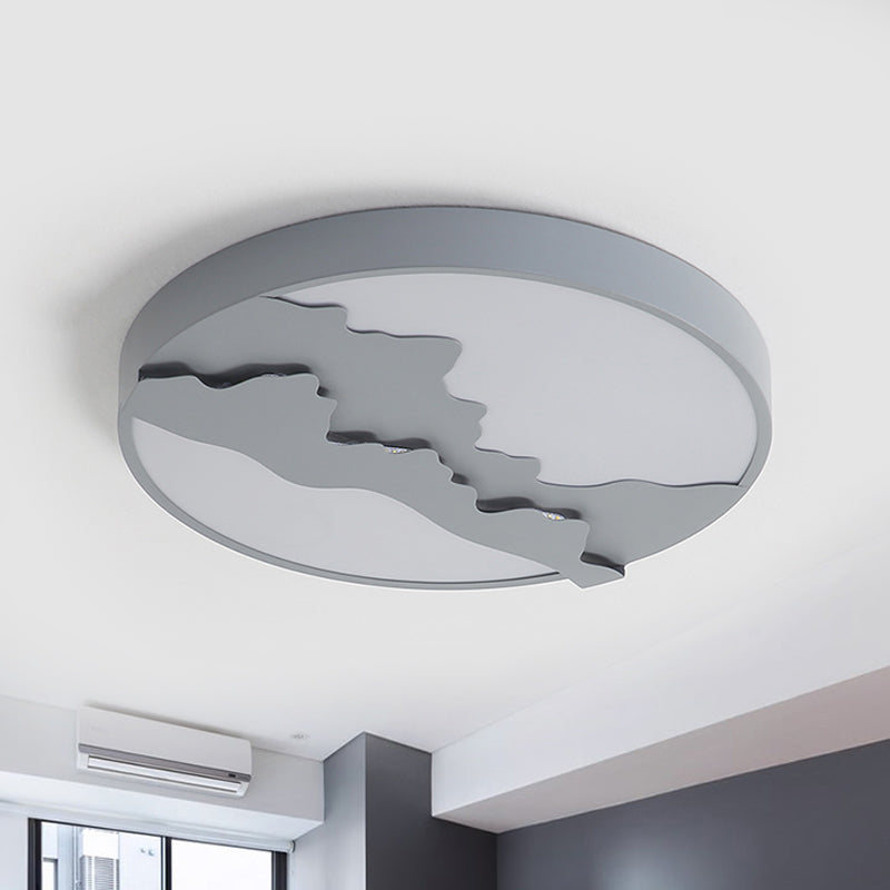 Mountain View Flush Mount Light: Modern Gray/White Metal 16/19.5 Led Ceiling Fixture With Warm/White