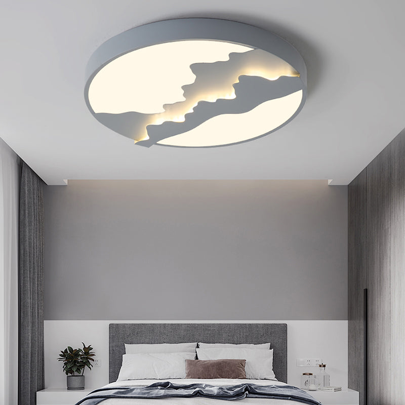 Mountain View Flush Mount Light: Modern Gray/White Metal 16"/19.5" LED Ceiling Fixture with Warm/White Light