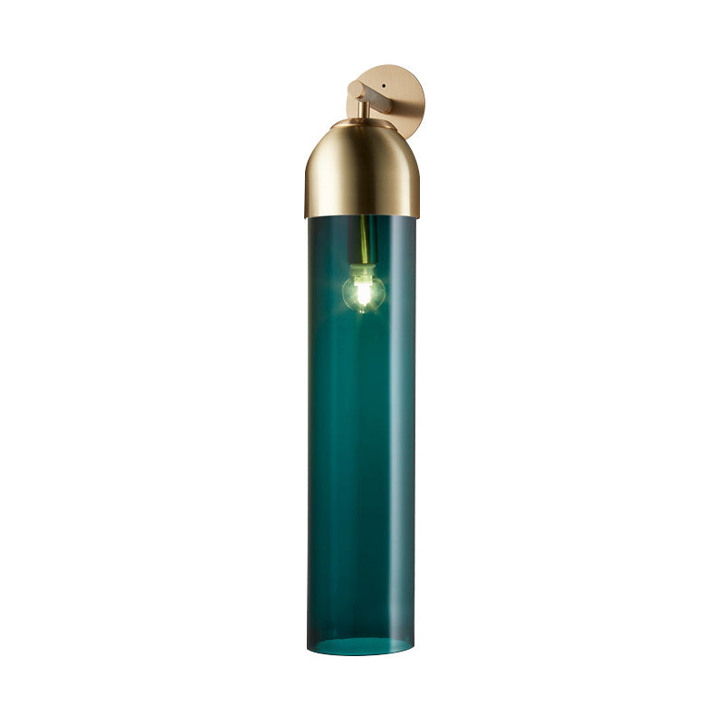 Modernist Tube Sconce Light: Blue/Clear/Amber Glass Wall Mounted Lamp With Curved Arm For Bedside