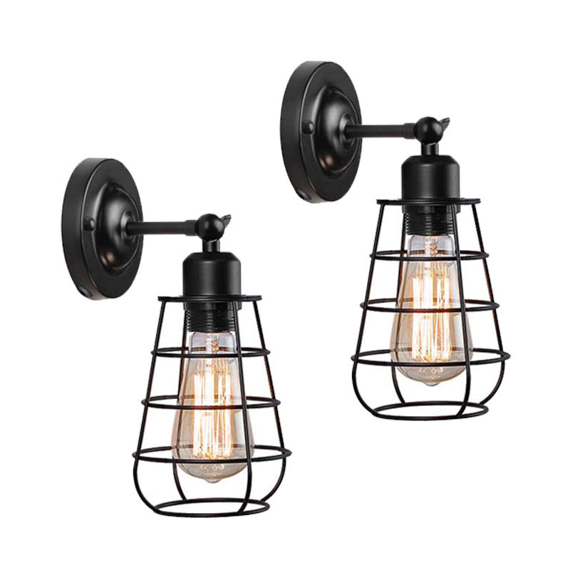 Metallic Plug-In Pendant Light For Restaurants - Warehouse Caged Wall Lighting Fixture (1/2 Bulbs)