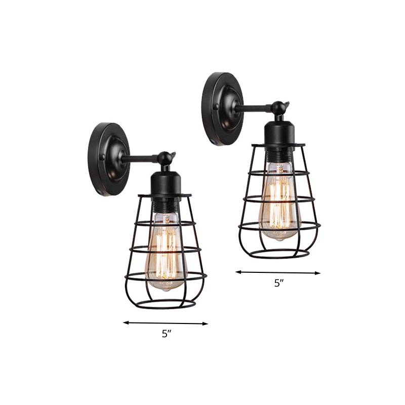 Metallic Plug-In Pendant Light For Restaurants - Warehouse Caged Wall Lighting Fixture (1/2 Bulbs)