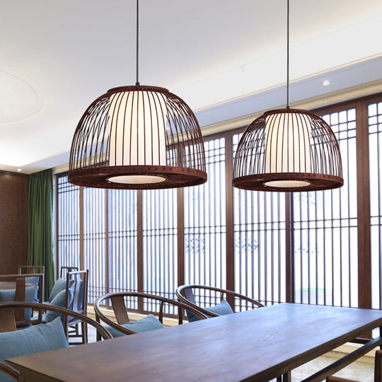 Bamboo Domed Pendant Lamp Asia 1 Light - Coffee Size Options: 14 16 18 Ideal For Dining Room