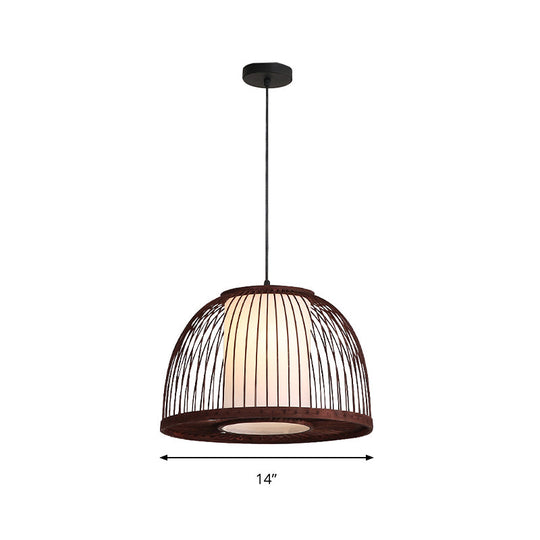 Bamboo Domed Pendant Lamp Asia 1 Light - Coffee Size Options: 14 16 18 Ideal For Dining Room