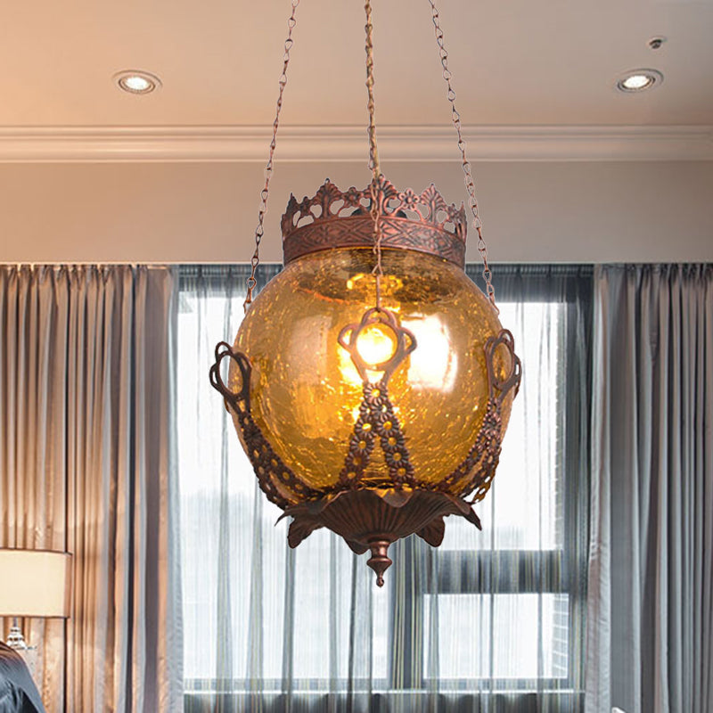 Moroccan Globe Glass Pendant Light - Red/Purple/Brown Restaurant Hanging Ceiling Fixture (1 Light)