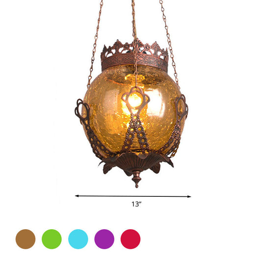 Moroccan Globe Glass Pendant Light - Red/Purple/Brown Restaurant Hanging Ceiling Fixture (1 Light)