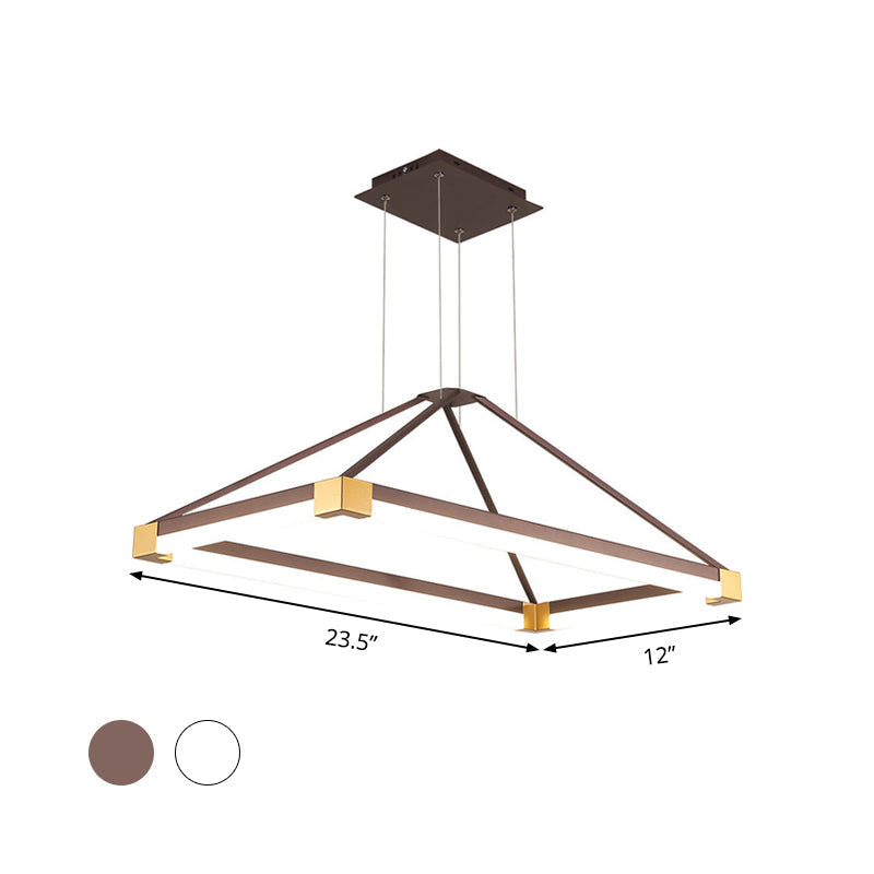 Modern Metal Rectangle Chandelier Light - White/Coffee 23.5"/31.5"/39" - LED Hanging Lamp Kit - Warm/White Light