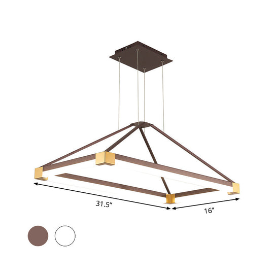 Modern Metal Rectangle Chandelier - Led Hanging Lamp Kit In White/Coffee Available 23.5/31.5/39 Wide