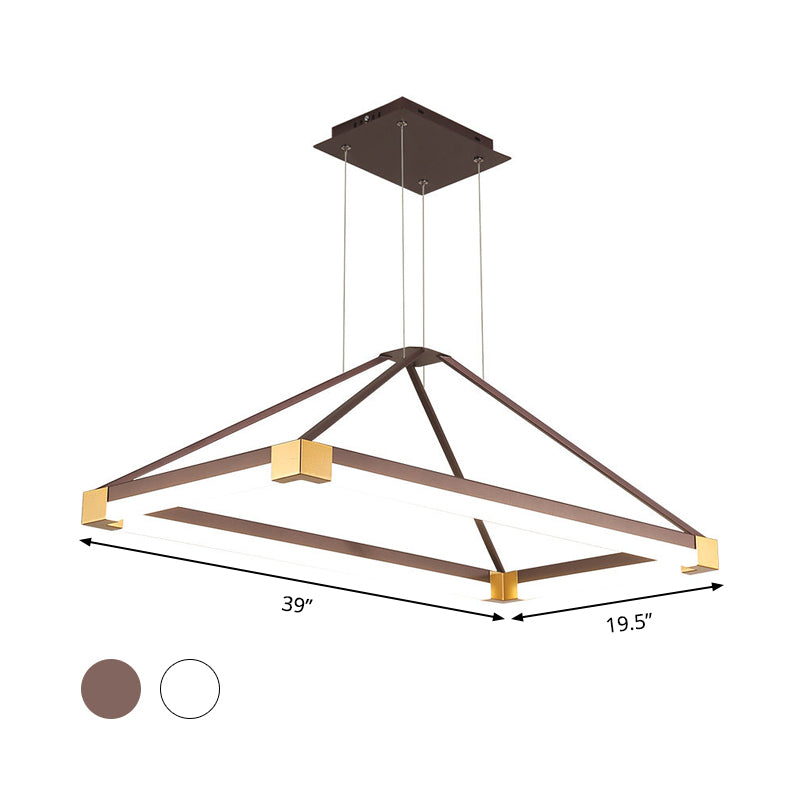 Modern Metal Rectangle Chandelier - Led Hanging Lamp Kit In White/Coffee Available 23.5/31.5/39 Wide