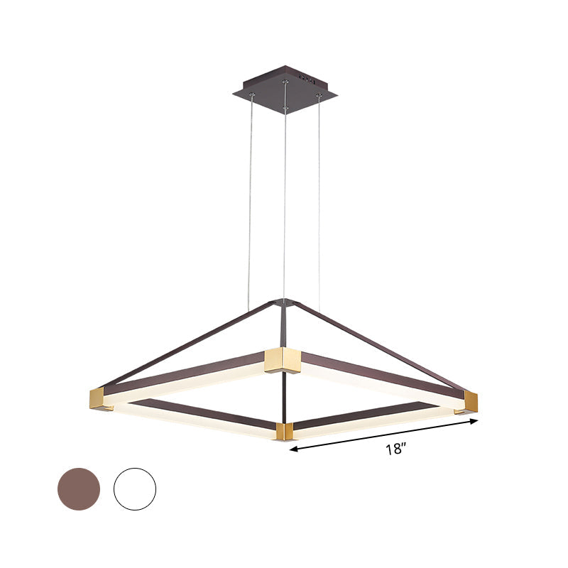 Modern Metal Rhombus Pendant Light Fixture, White/Coffee, LED Chandelier in Warm/White Light - 18"/23.5"/31.5" Wide