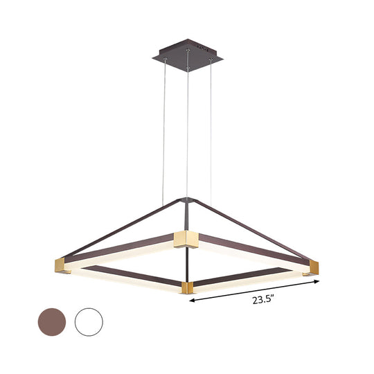 Modern Metal Rhombus Pendant Light Fixture, White/Coffee, LED Chandelier in Warm/White Light - 18"/23.5"/31.5" Wide