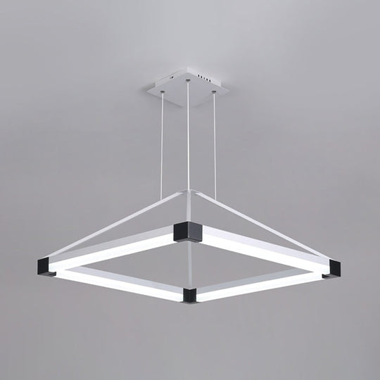 Modern Rhombus Pendant Light: Metal White/Coffee Led Chandelier With Warm/White Light 18/23.5/31.5