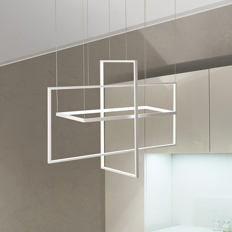 Minimalist Led Hanging Lamp Kit - Metal White Rectangle 3 Width Options Light Temperatures / 23.5