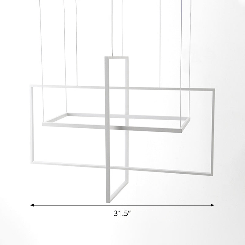 Minimalist Metal LED Hanging Lamp Kit - Rectangle Shape, White, 23.5"/31.5"/38" Wide, Warm/White/Natural Light