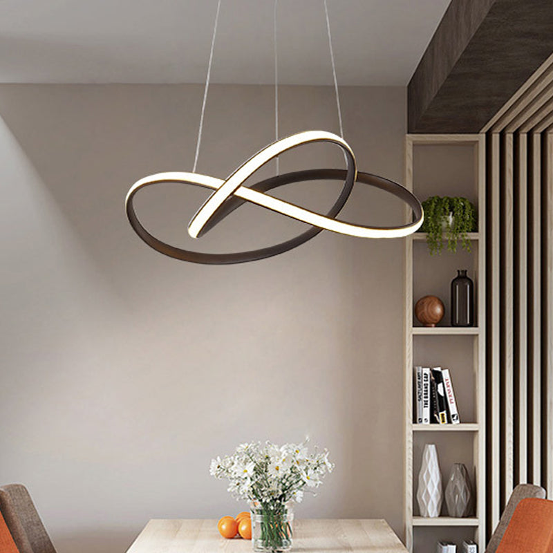 Modern Acrylic Curve Hanging Chandelier Light With Led Pendant Fixture - Warm/White Coffee / White