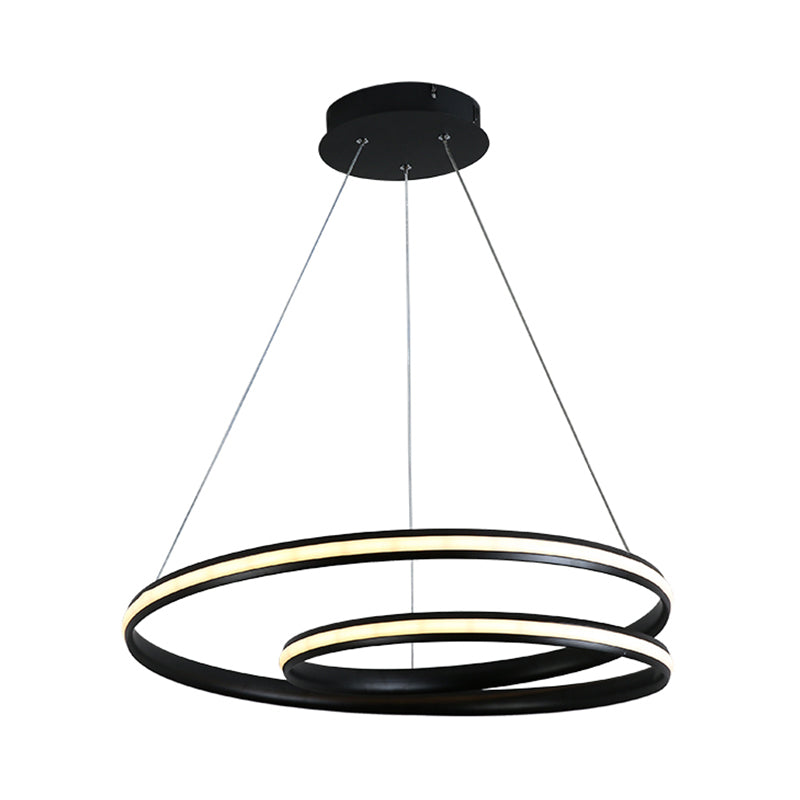 Contemporary Metal Black Chandelier - Seamless Curve Design - LED Pendant Light (18"/23.5"/30" Wide) - Warm/White Light