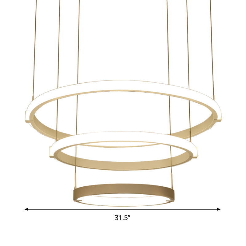 White Double Ring Chandelier with LED Hanging Ceiling Light - Simple Style, Warm/White Light