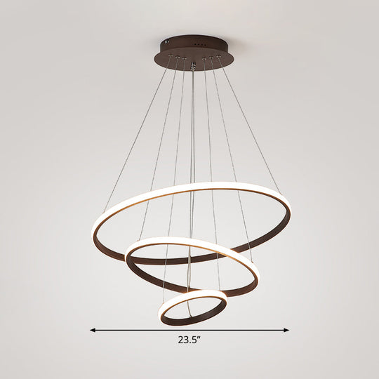 Acrylic Ring Pendant Light - Simple Style Coffee Chandelier Lamp With Warm/White 8 + 16/16 23.5 Wide