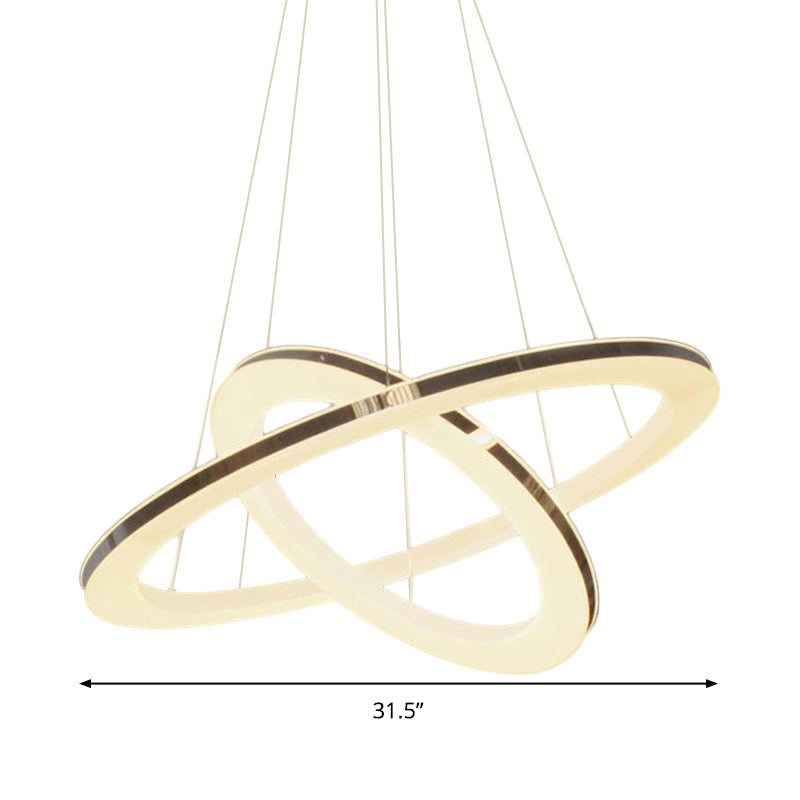 Modern Chrome Orbit LED Chandelier - Simple Style Metal Hanging Lamp in Warm/White/Natural Light, 23.5"/27.5"/31.5" Wide
