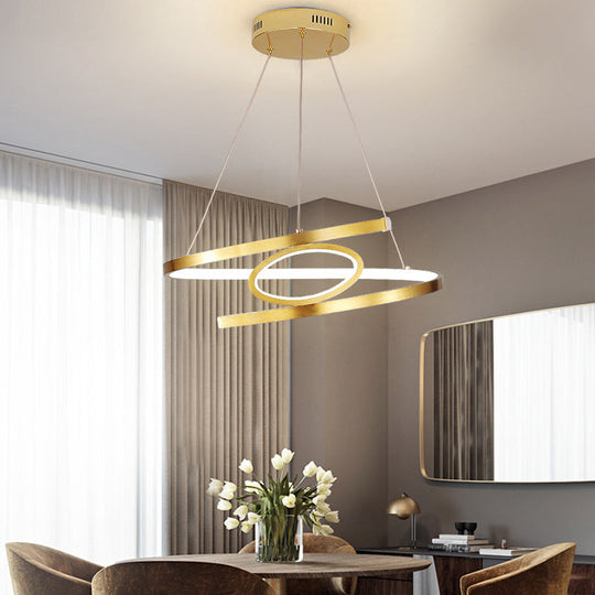Spiral Hanging Pendant Light, Minimalist Metal Gold Chandelier with LED, Warm/White Light Options - 18"/23.5" Wide