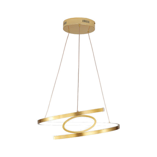 Spiral Hanging Pendant Light, Minimalist Metal Gold Chandelier with LED, Warm/White Light Options - 18"/23.5" Wide