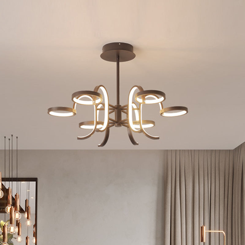 Modern Black Curve Arm Chandelier With 5/6 Metal Pendant Lights In Warm/White 6 / Warm