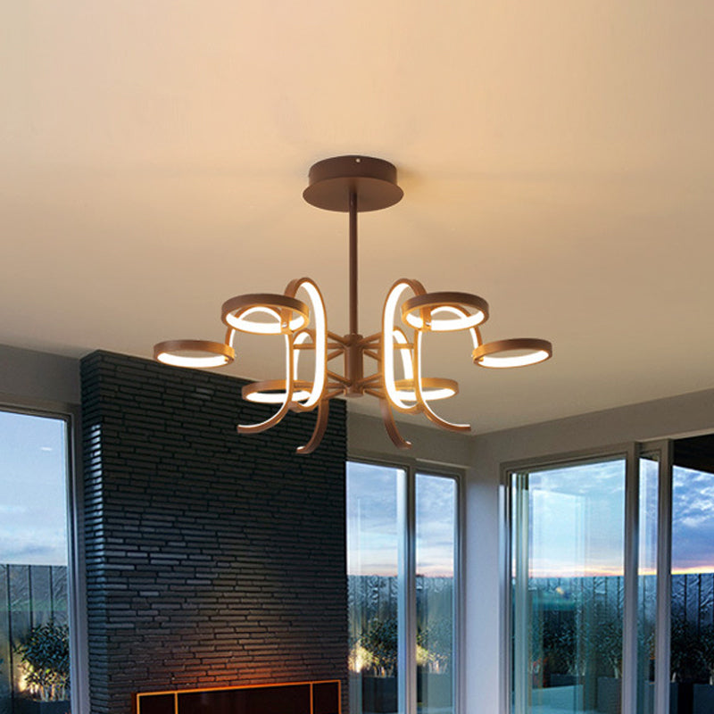 Modern Black Curve Arm Chandelier With 5/6 Metal Pendant Lights In Warm/White