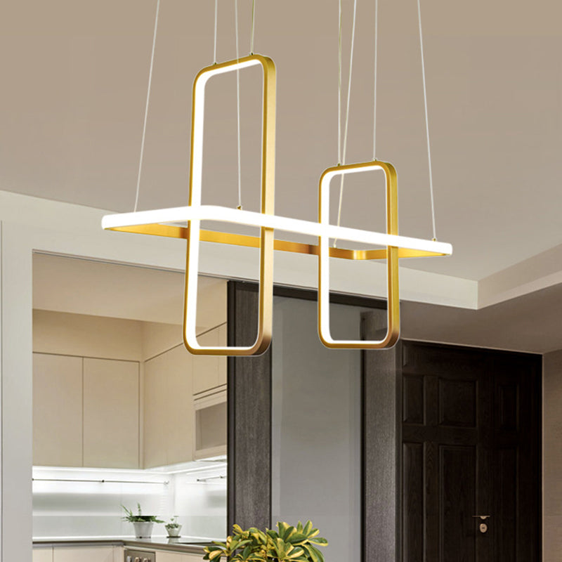 Simple Style Metal Rectangle Ceiling Pendant Light With Black/Gold Finish - Warm/White Island