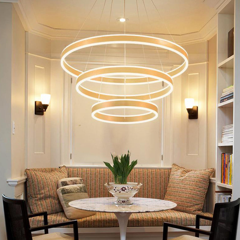 Postmodern Gold Ring Led Suspension Lamp - Ideal For Living Room In Warm/White Light