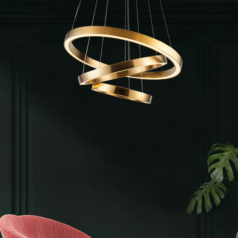 Modern Gold LED Pendant Light Kit for Living Room - Warm/White Lighting