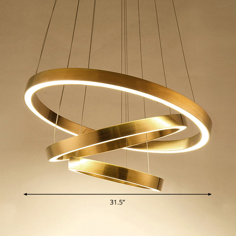 Postmodern Gold Metal Led Pendant Light Kit For Living Room - Warm/White