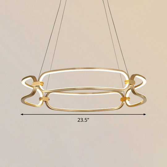 Minimalist Gold Metal Pendant Chandelier With Led - 23.5/31.5 Wide Bracelet Design