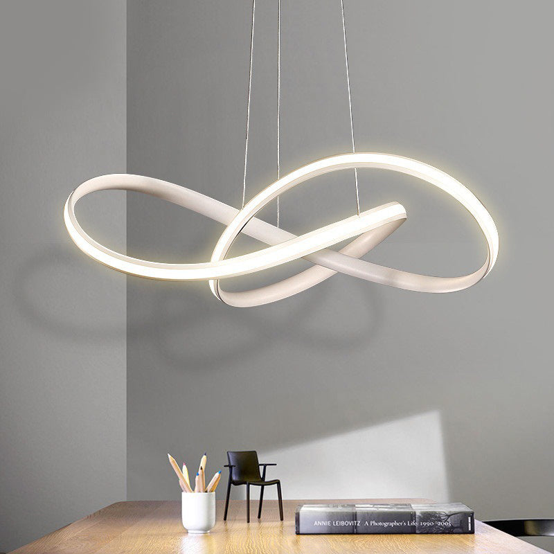 Modern Acrylic Chandelier Light Fixture - White LED Pendant Light with Seamless Curve Design in Warm/White Light