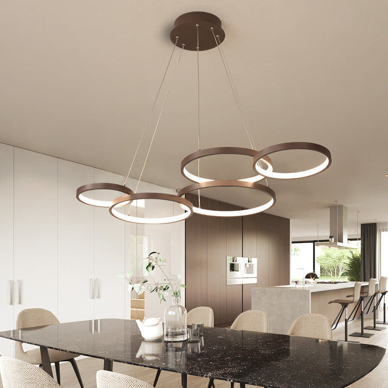 Simple Style Acrylic Led Chandelier Light Fixture - Coffee Circle Pendant (Warm/White) / White