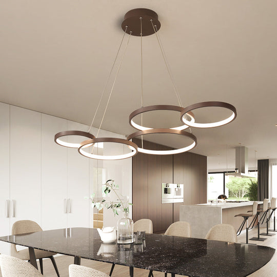 Simple Style Acrylic Led Chandelier Light Fixture - Coffee Circle Pendant (Warm/White) / White