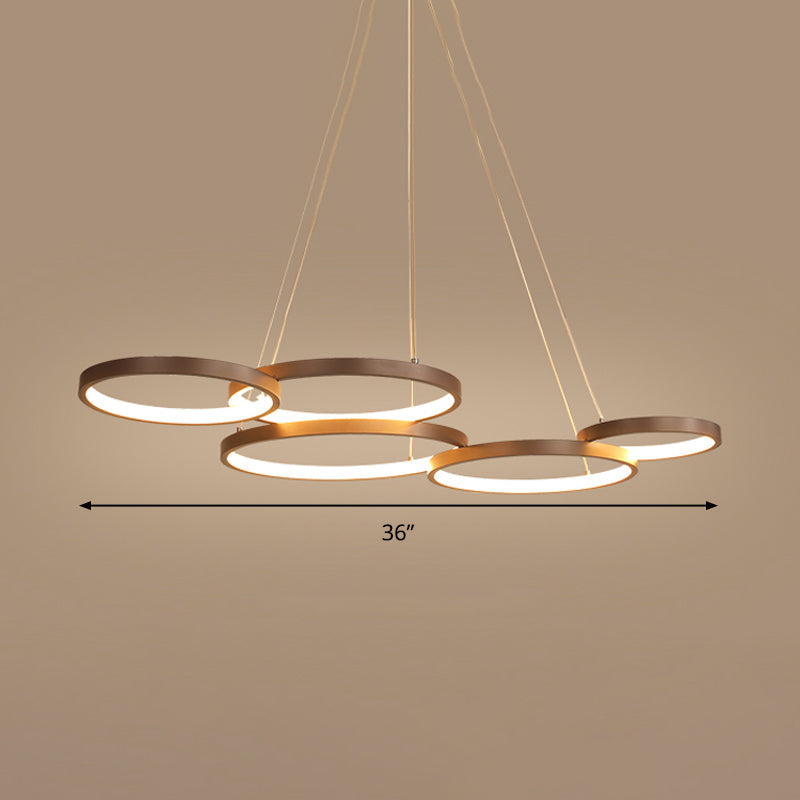 Simple Style Acrylic Led Chandelier Light Fixture - Coffee Circle Pendant (Warm/White)