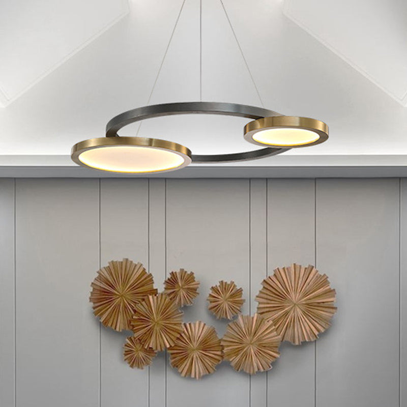 Simple Style Metal Led Chandelier Light - Brass Ring Hanging Pendant In Warm/White