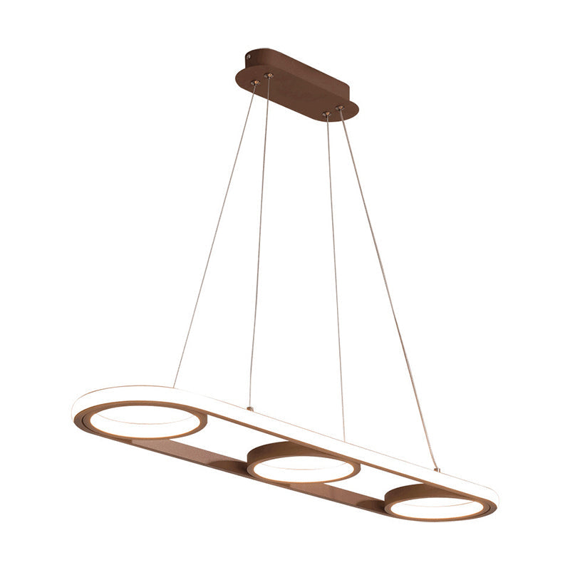 Modern Metal Coffee Led Pendant Light Fixture - Oval Island Design Warm/White