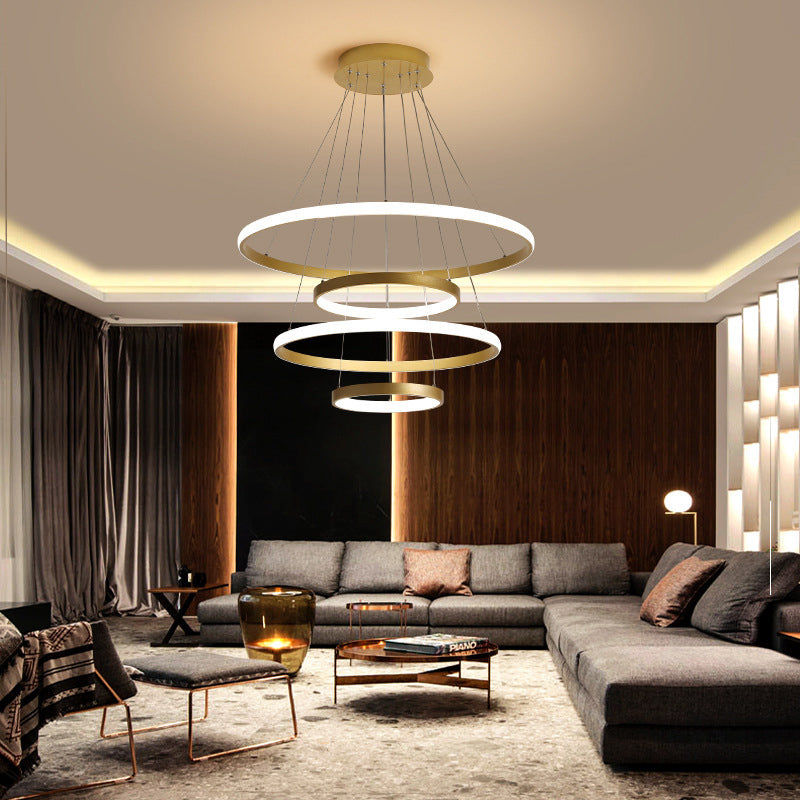 31.5/39 Wide 4-Tier Gold Led Pendant Chandelier - Modern Living Room Hanging Lamp Brass / 31.5